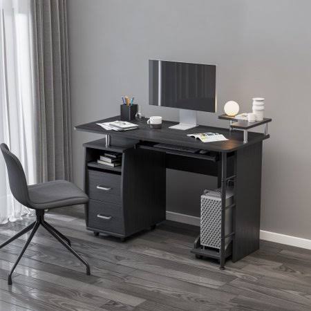 Solid Wood Computer Desk with Storage Shelves and File Cabinet G354388
