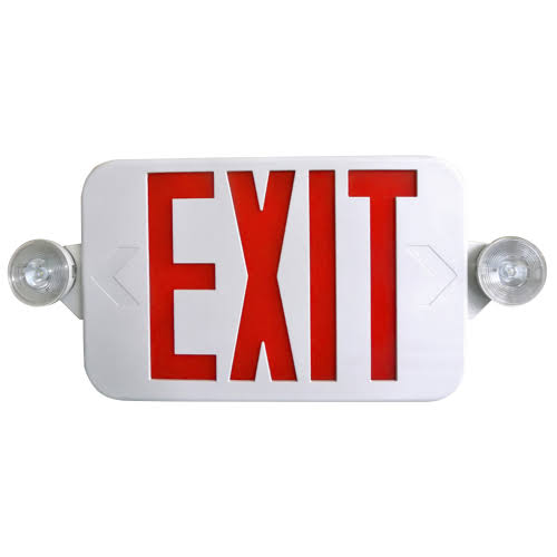 LED Combo Exit Emergency Face Red Letters White Housing Battery Backup U34219