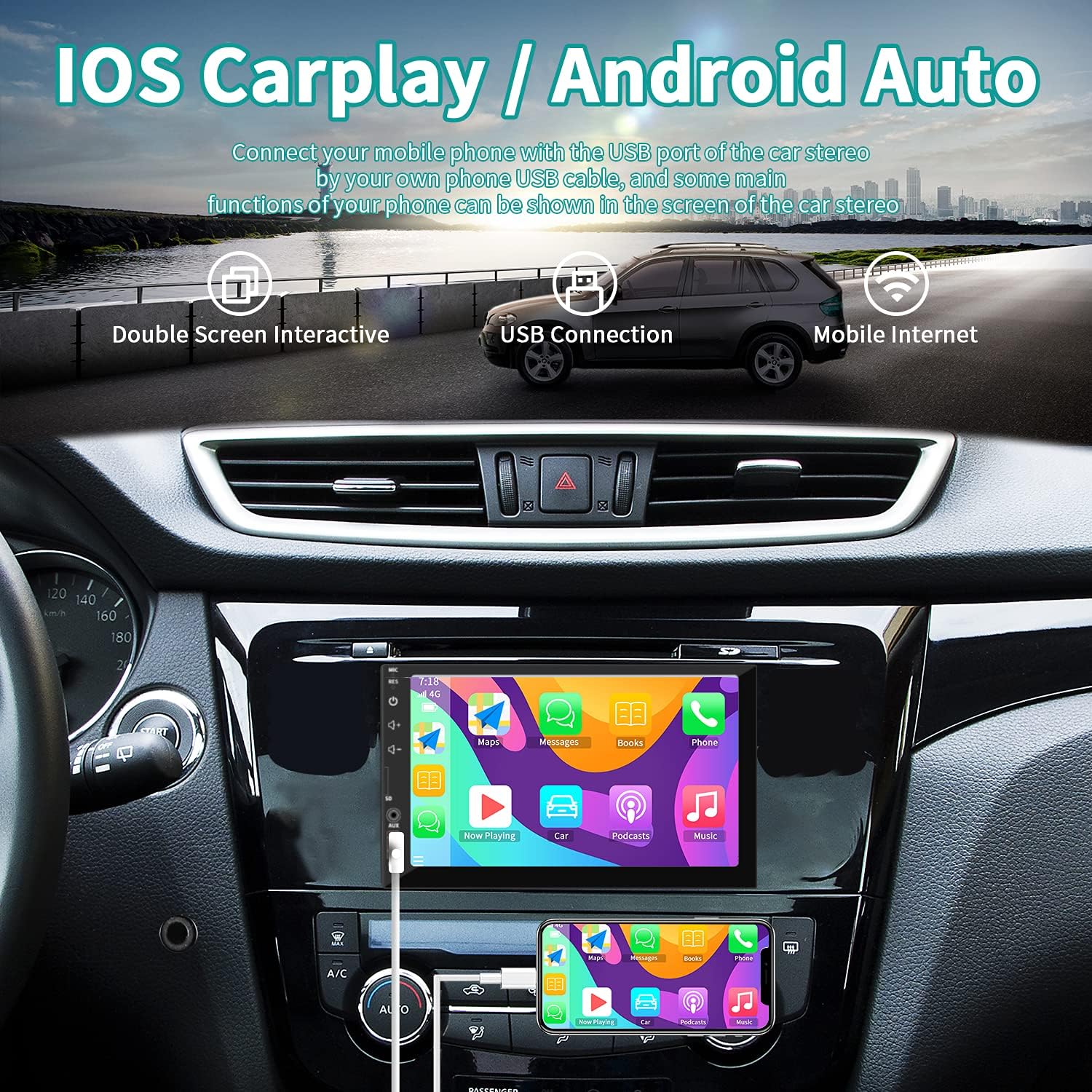 7 Inch Double Din Car Stereo with Bluetooth Q65727