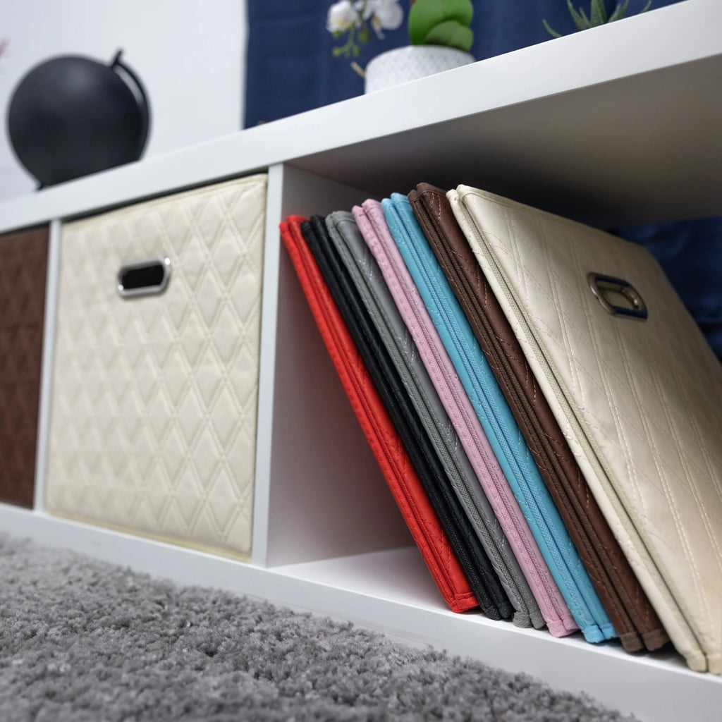 Gray Foldable Faux Leather Storage Cube Bins Set of Four R15252