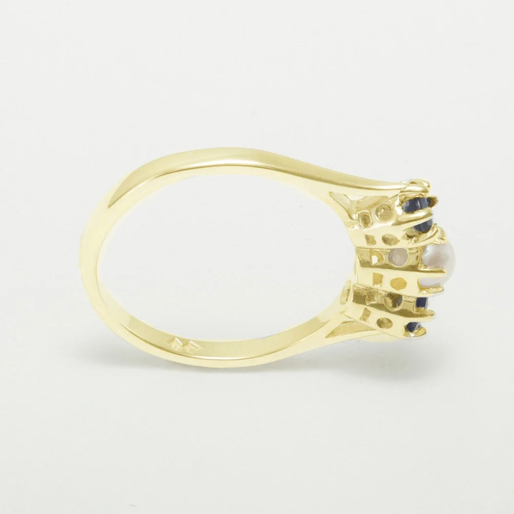10k Yellow Gold Cultured Pearl & Sapphire Womens Ring L617025