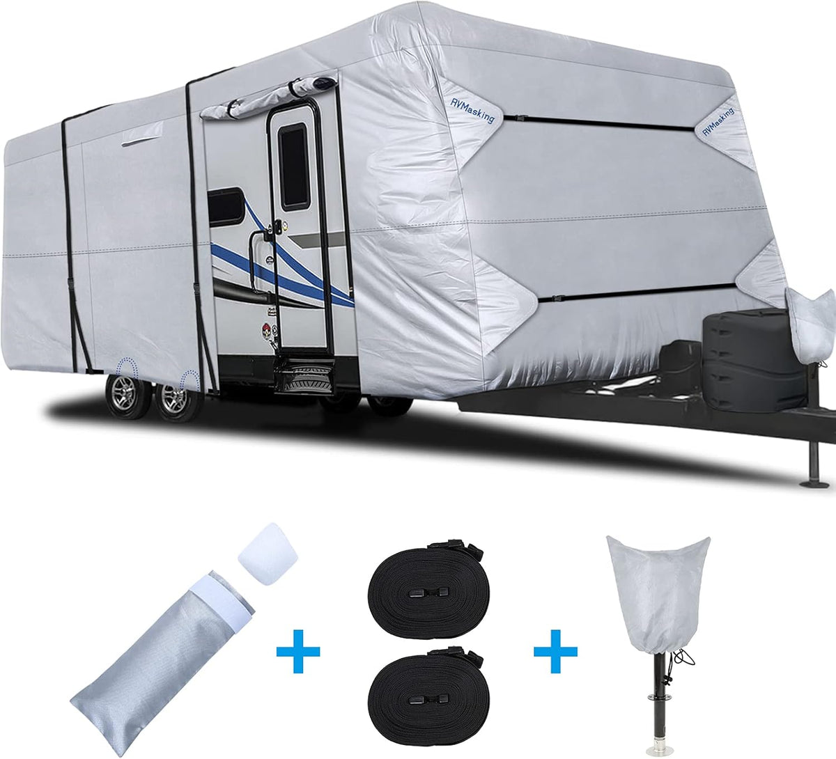 Rip-Stop RV Cover Fits 20'1" - 22' Long Motorhome, Waterproof Camper Cover with Gutter Covers S690428