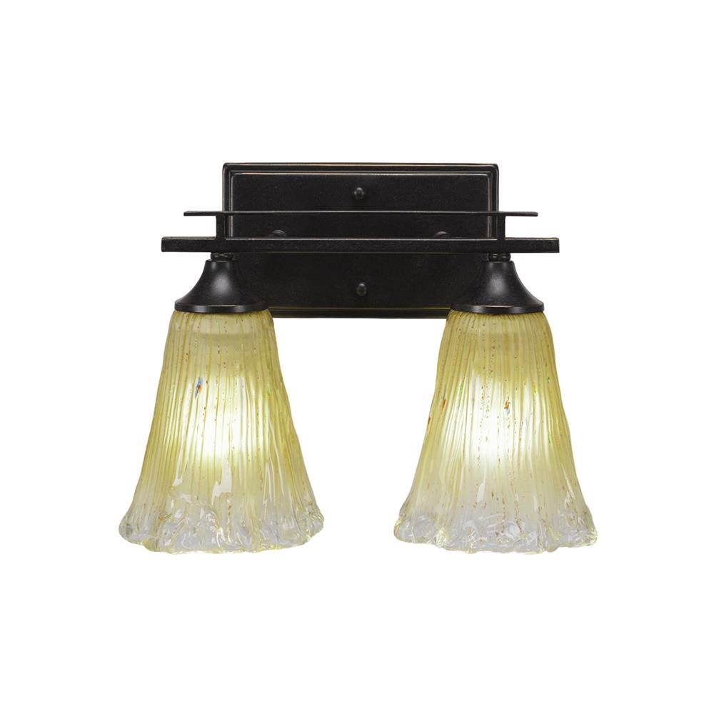 Two Light Bath Bar Dark Granite Finish with Amber Crystal Glass T5255