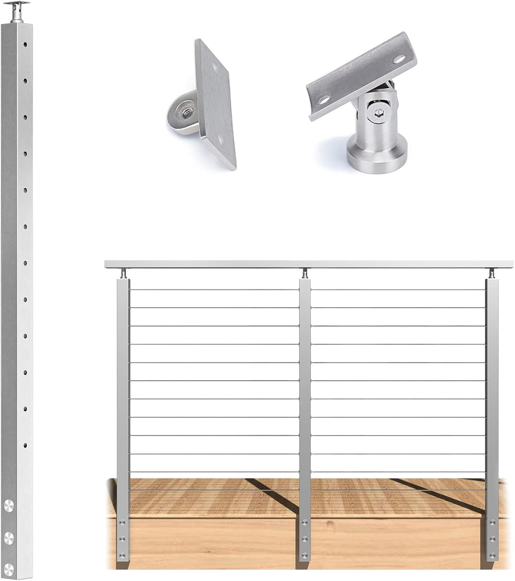 42”x2”x2” Stainless Steel Brushed Weldless Cable Railing Post L8489