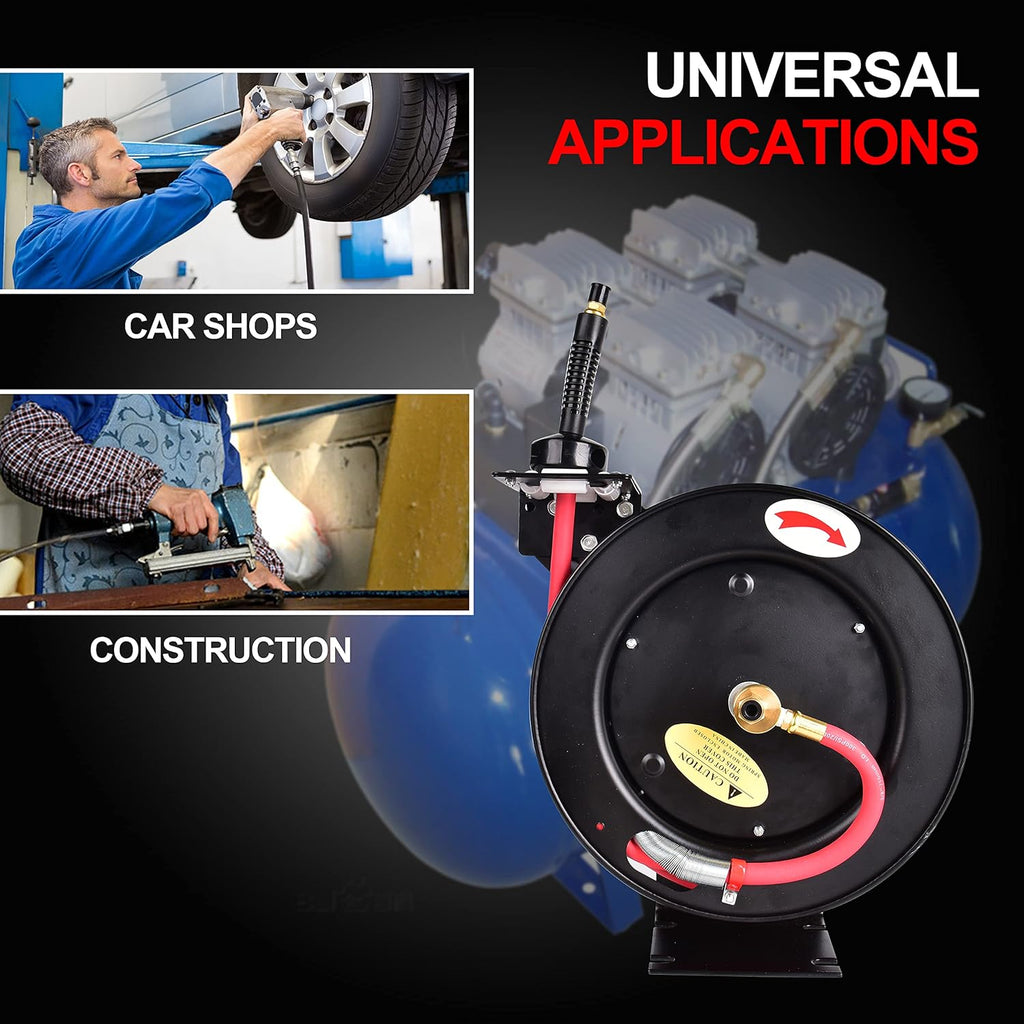 3/8 in x 25 ft Retractable Air Hose Reel, Wall Mount, 300 PSI, Pack of 2 R4649