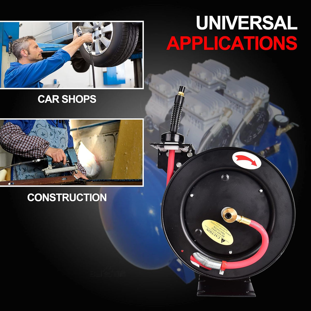 3/8 in x 25 ft Retractable Air Hose Reel, Wall Mount, 300 PSI, Pack of 2 R4649