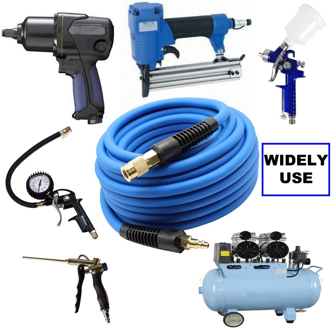 Hybrid Air Hose 3/8-Inch by 100-Feet 300 PSI Heavy Duty, Lightweight, Kink Resistant, Blue Pack of 2 I656