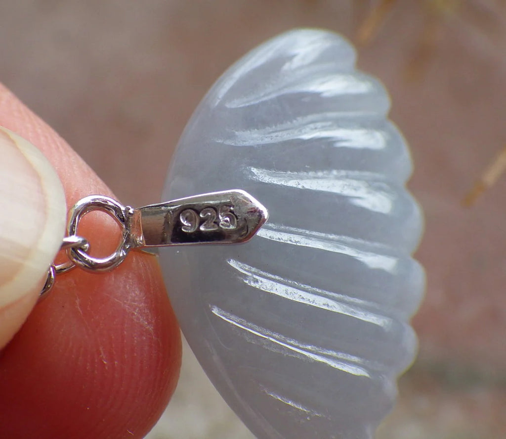 Sterling Silver 925 Hand Carved Jadeite Sea Shell Dangle Earrings D155