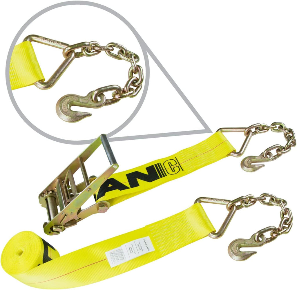 Ratchet Strap with Chain Anchors, 4 Inch x 30 Foot, Classic Yellow W7536