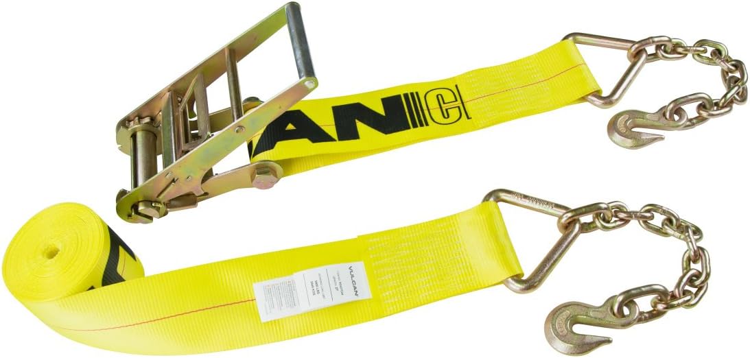 Ratchet Strap with Chain Anchors, 4 Inch x 30 Foot, Classic Yellow W7536