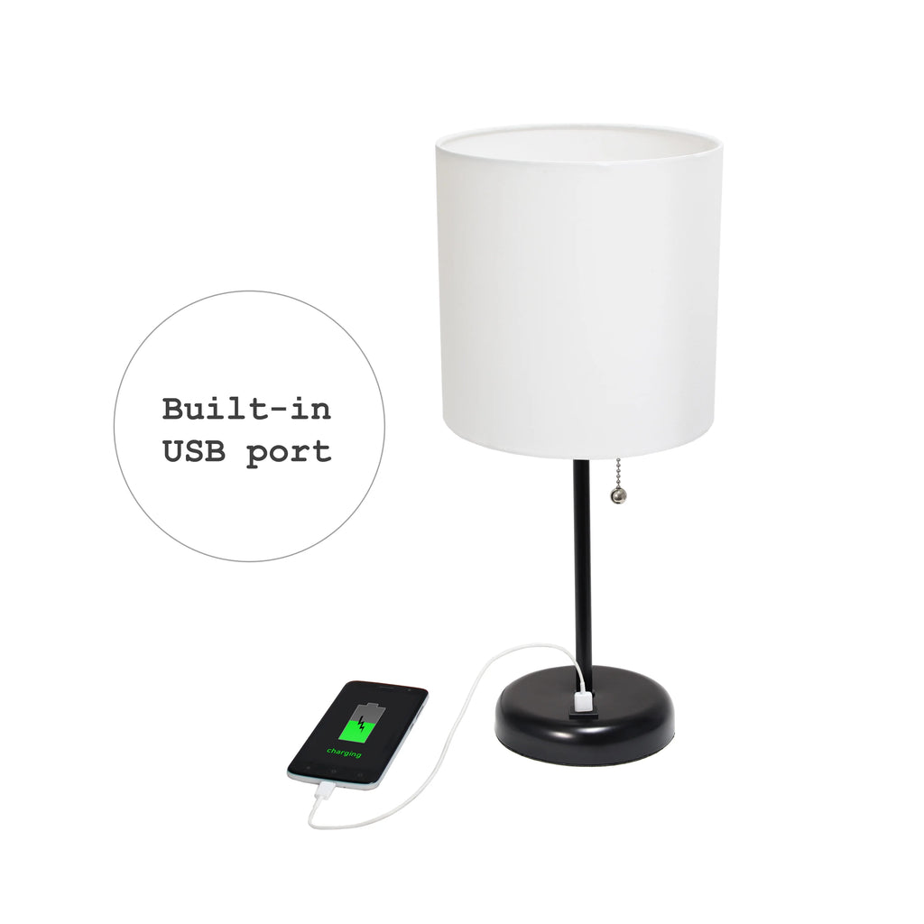 Black Stick Lamp with Fabric Shade O794
