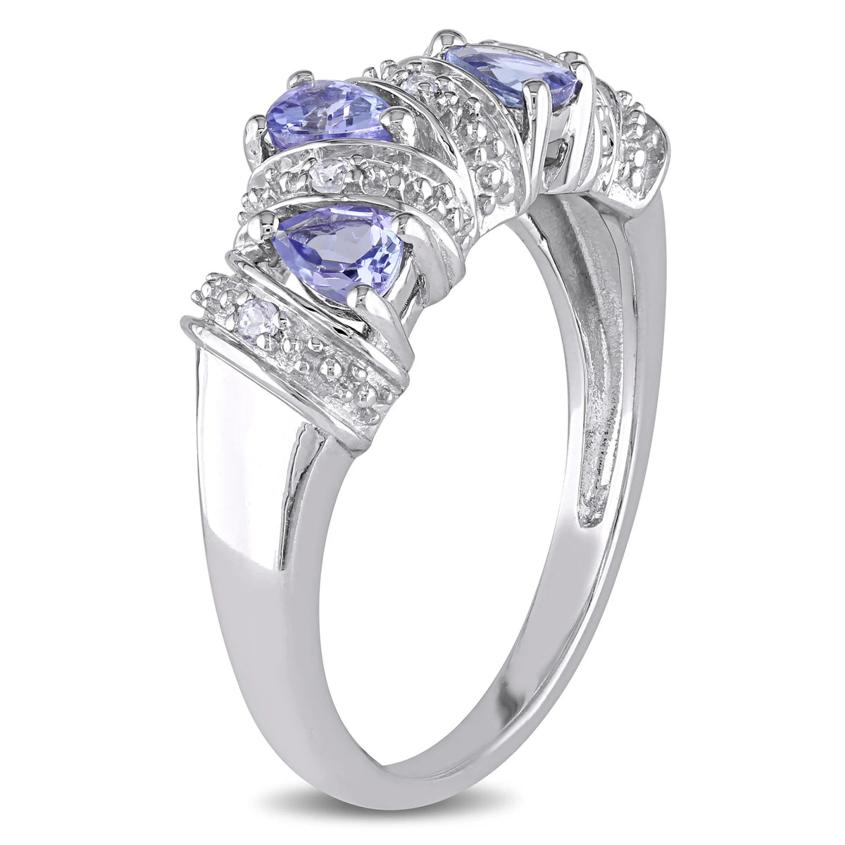 Pear-Shaped and Round-Cut Tanzanite Sterling Silver Ring R384