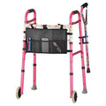 Pink Folding Walker with Cane and Accessories I174