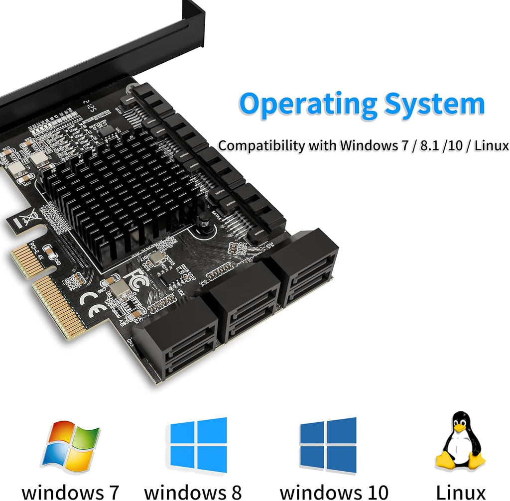 PCIe SATA Card 10 Port with 10 SATA Cables and 2 SATA Power Splitter Cables C611