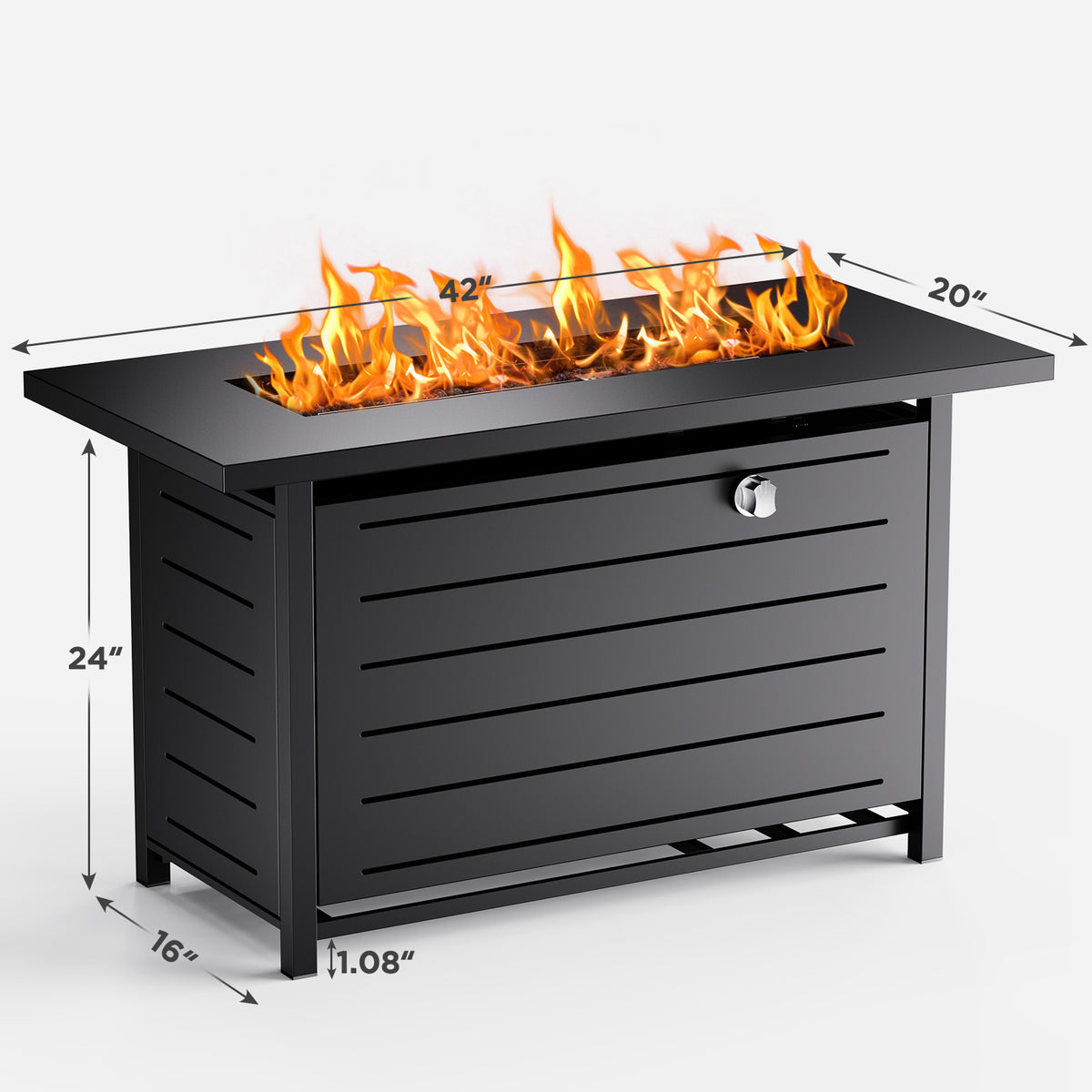 42" 2 in 1 Outdoor Propane Fire Pit Table with Lid, Lava Rock, 50,000 BTU V8208