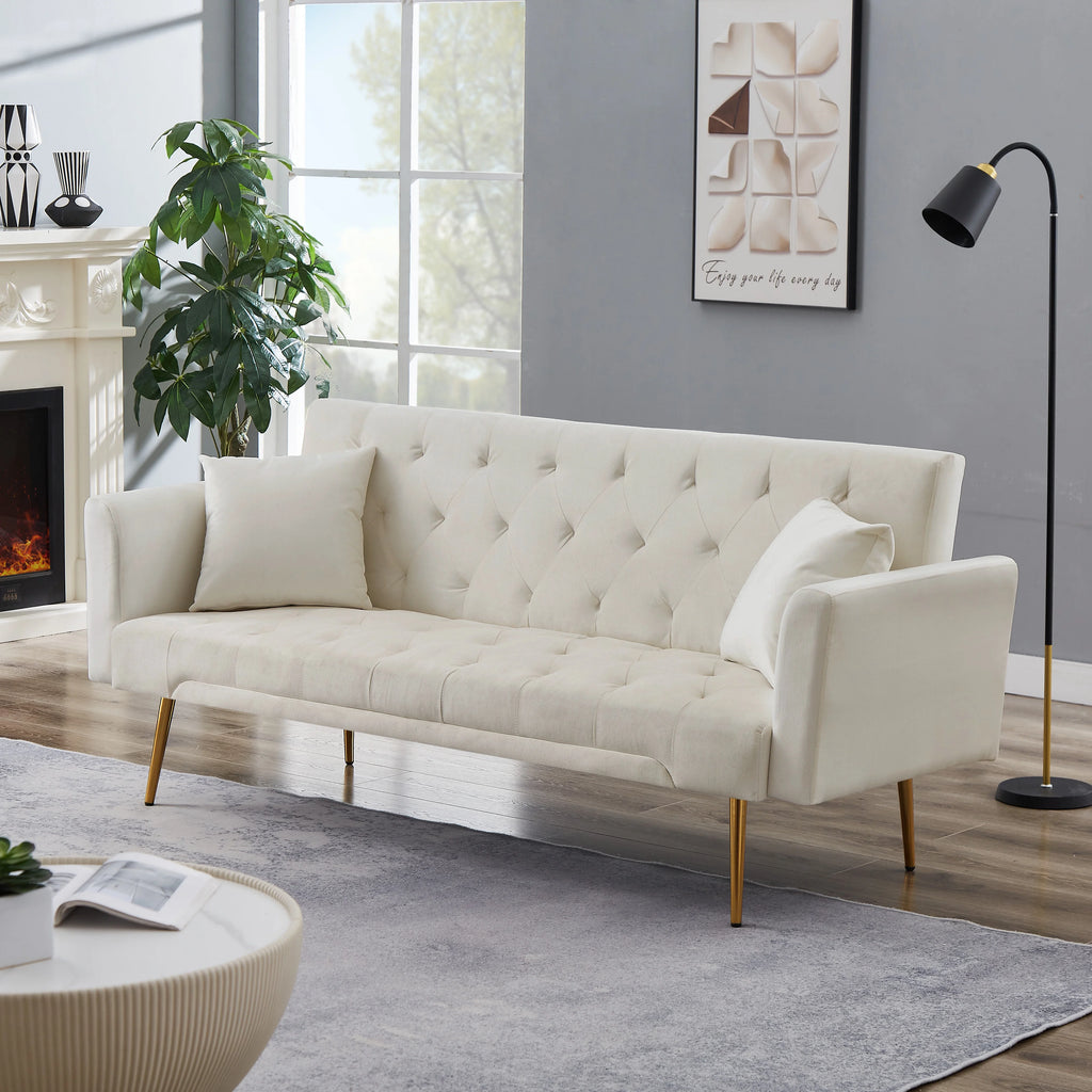 Beige Velvet Convertible Sofa Bed X229
