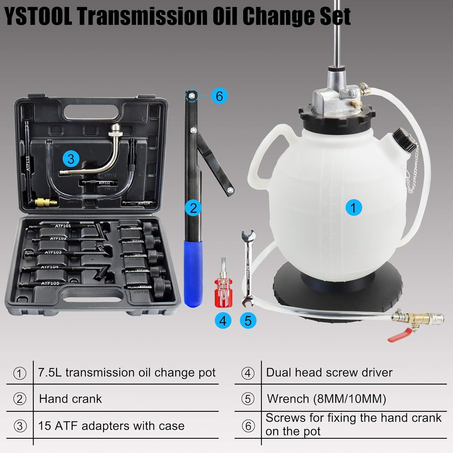 7.5L Manual Automatic Transmission Fluid Refill Pump Set with 15PCS Adapters M3348