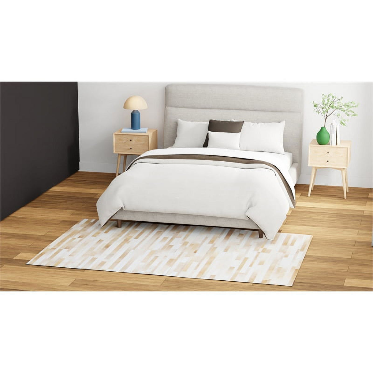Camel Hair on Hide Leather Area Rug S9417